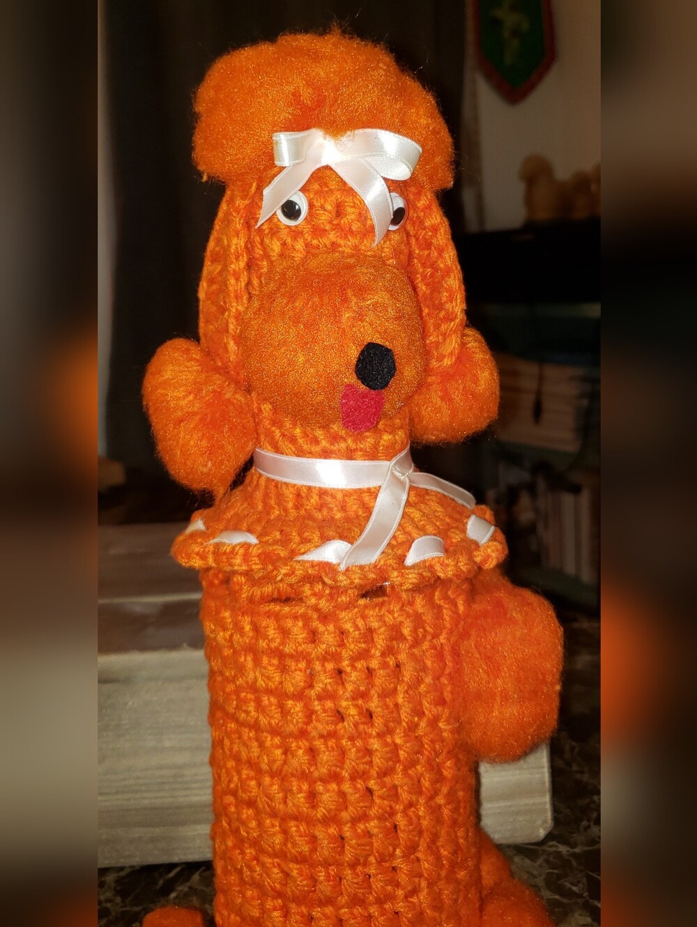 Vintage MCM Handmade Crochet Poodle Dog Bottle Cover